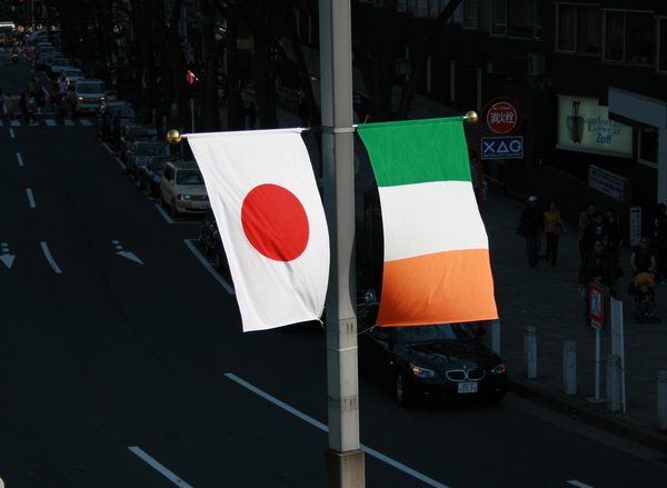 Flags blowing over Omotesando Dori